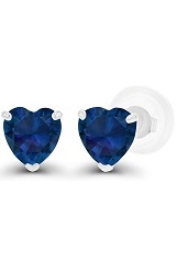 superb white gold heart Blue Sapphire birthstone baby earrings